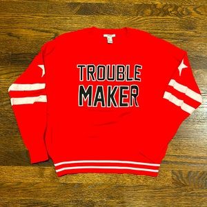 Forever 21 ladies red cotton sweater Trouble Maker size Small